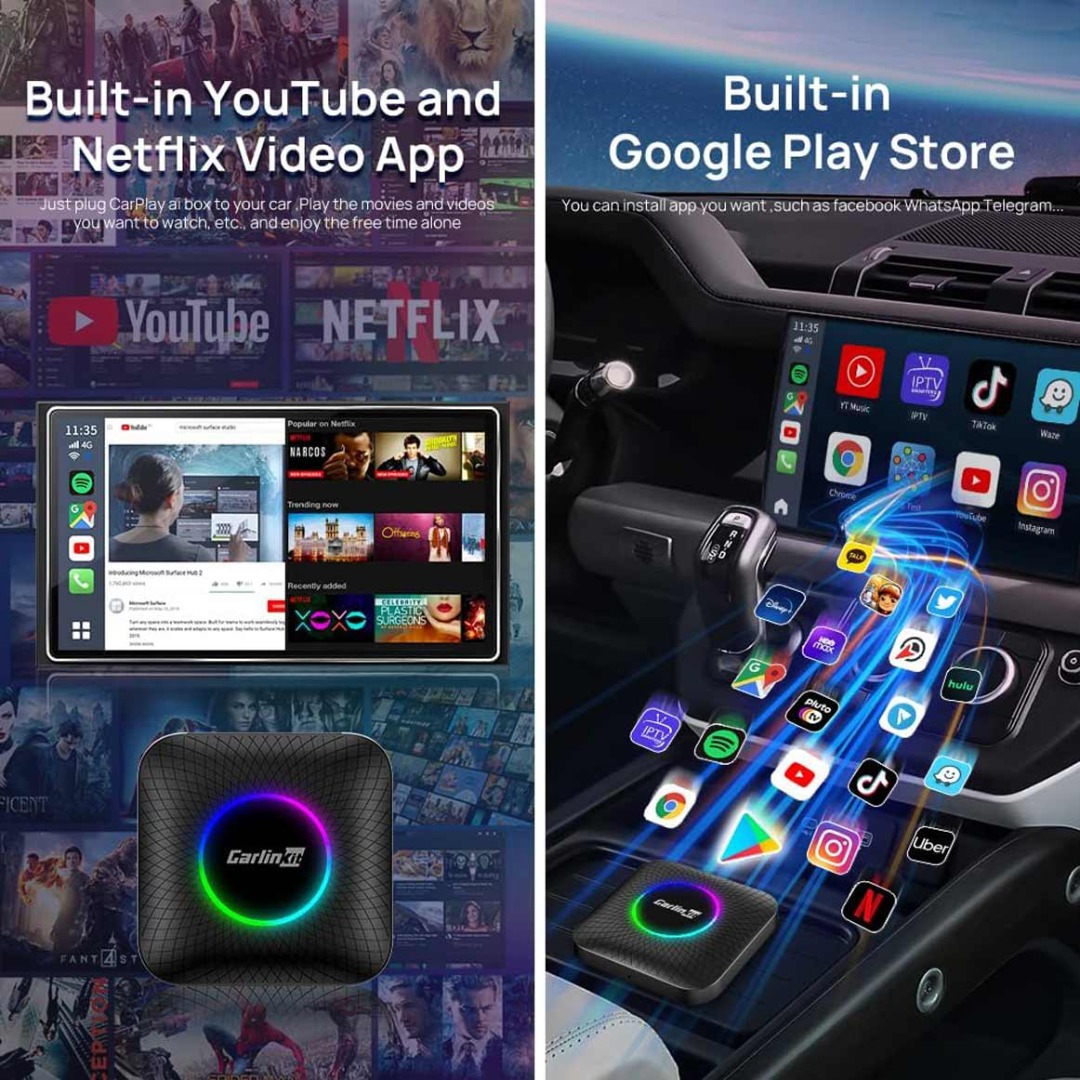 Μέσω Play store (ενσωματωμένο Android στο box) μπορείτε να κατεβάσετε όποια εφαρμογή θέλετε (πχ ακόμα και χρήση Youtube, Netflix εν κινήσει του αυτοκινήτου) - TROP.gr