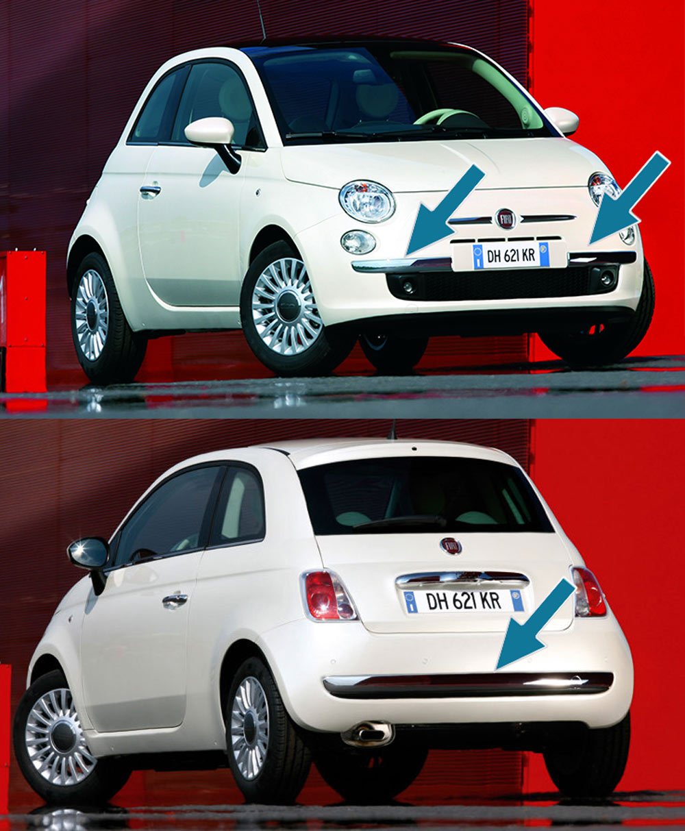 Θέσεις διακοσμητικών προφυλακτήρα για Fiat 500 (μπροστά και πίσω) – Φωτογραφία από Trop.gr